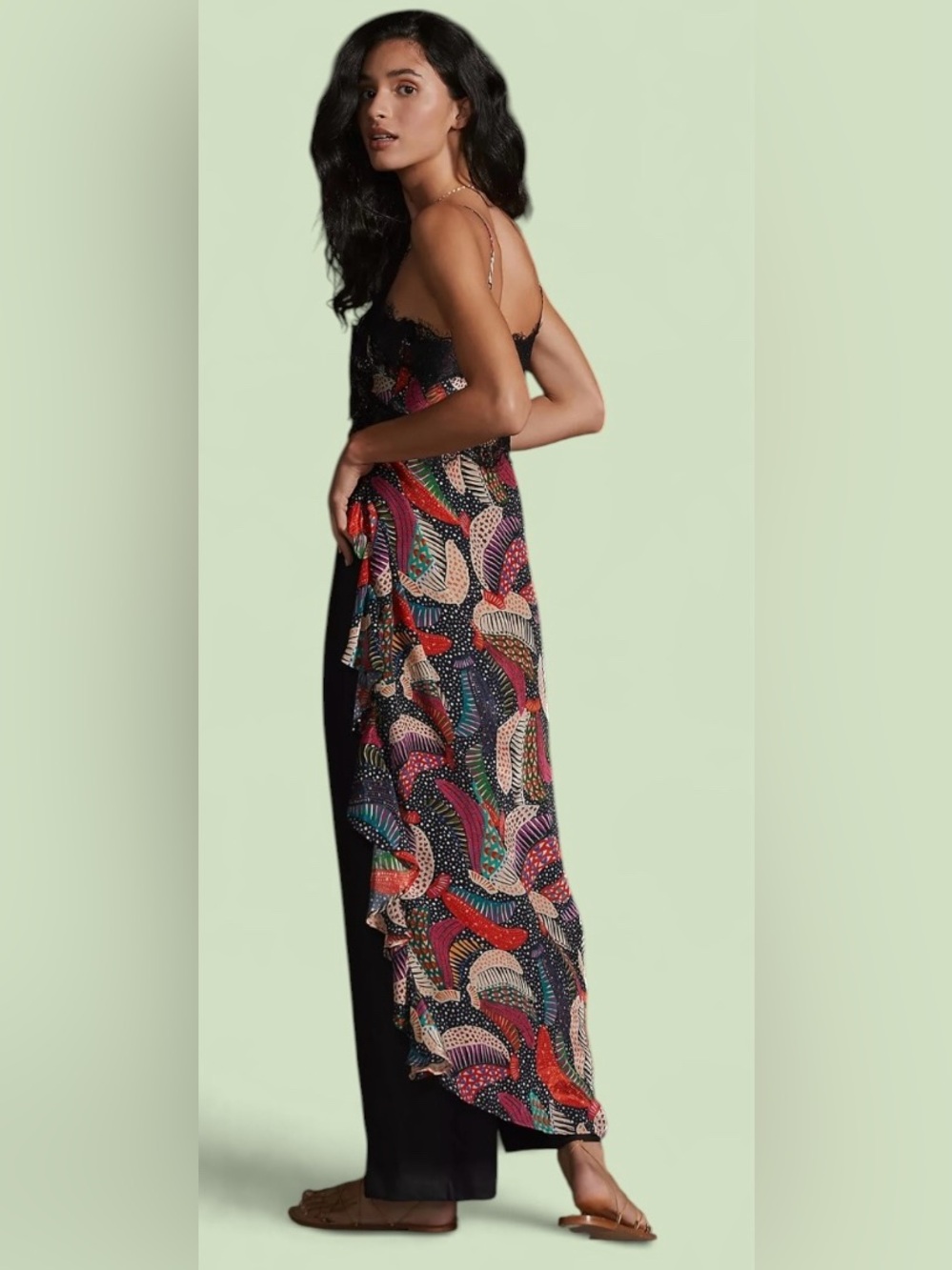 FARM Rio Black Lace-Trimmed Multicolor Maxi Dress Size Small - Picture 3 of 16